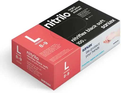 Guantes de nitrilo desechables negros talla L (Caja 100 unidades) 