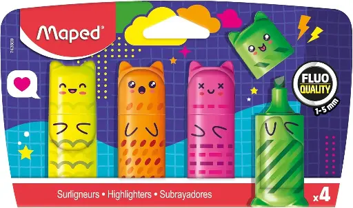 Rotulador fluorescente Maped mini friends (Estuche 4 colores)