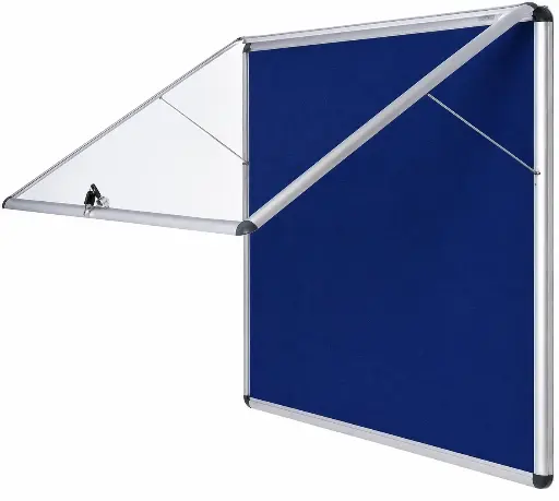 Vitrina para anuncios de fieltro con apertura superior, cerradura, marco de aluminio y puerta de metacrilato