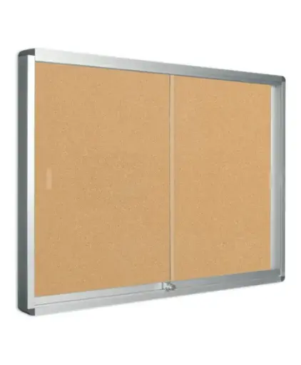 Vitrina para anuncios de corcho con puerta corredera, cerradura y marco de aluminio