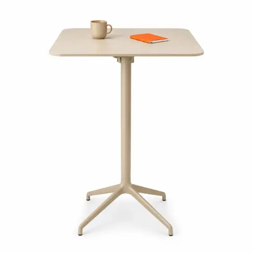 Mesa cuadrada alta abatible exterior fenólico mármol Tabula Tar 40 Actiu 60 cm de diámetro y 110 cm de altura