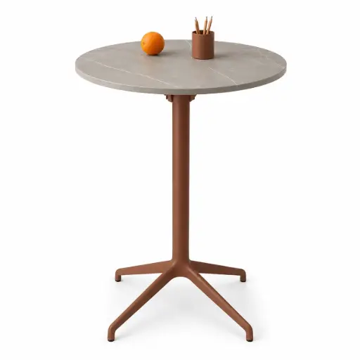 Mesa redonda alta abatible exterior fenólico mármol Tabula Tar 40 Actiu 60 cm de diámetro y 110 cm de altura