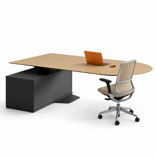 Mesa de dirección ovalada elevable con apoyo en archivo Menssula Actiu 220 x 100 cm