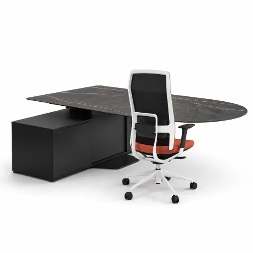[MS1F132210H] Mesa de dirección ovalada elevable con apoyo en aparador Menssula Actiu 220 x 200 cm