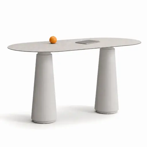 Mesa alta de reunión ovalada Dorik Actiu fenólico mármol 220 x 100 x alto 105 cm