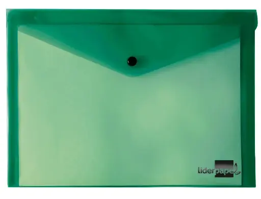 Sobre de plástico A5 con broche verde Liderpapel (Pack 12 unidades) 