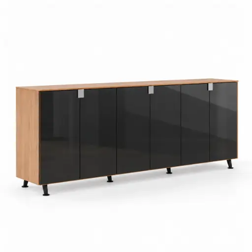 Armario bajo de diseño Arkitek Actiu con puertas batientes de cristal 88 x 232 x 42 cm