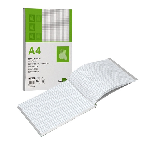 Bloc encolado y microperforado A4 cuadriculado 80 hojas Liderpapel